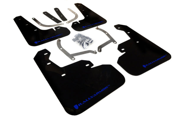 Rally Armor 17-23 Subaru Impreza 4D/5D Black UR Mud Flap w/Blue Logo - Bull Strap