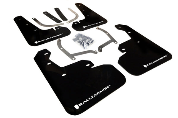 Rally Armor 17-23 Subaru Impreza 4D/5D Black UR Mud Flap w/White Logo - Bull Strap