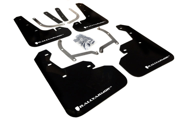 Rally Armor 17-23 Subaru Impreza 4D/5D Black UR Mud Flap w/White Logo - Bull Strap