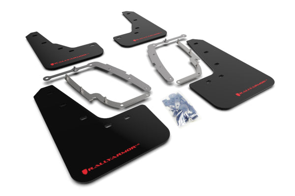 Rally Armor 17-23 Tesla Model 3 Black UR Mud Flap w/Red Logo - Bull Strap
