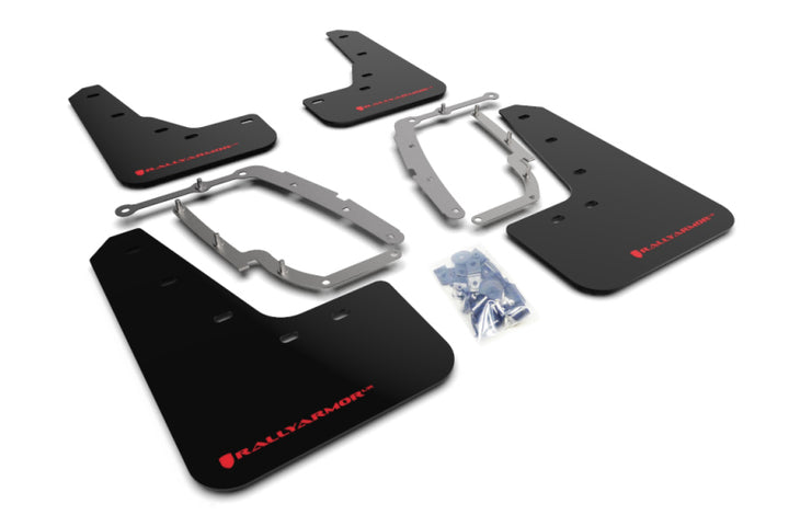Rally Armor 17-23 Tesla Model 3 Black UR Mud Flap w/Red Logo - Bull Strap