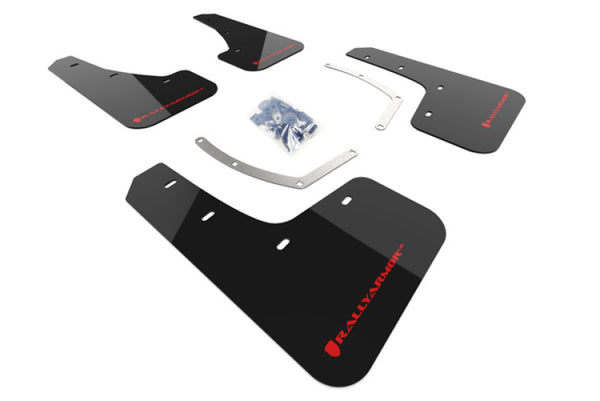 Rally Armor 18-25 Subaru Ascent Black UR Mud Flap w/Red Logo - Bull Strap