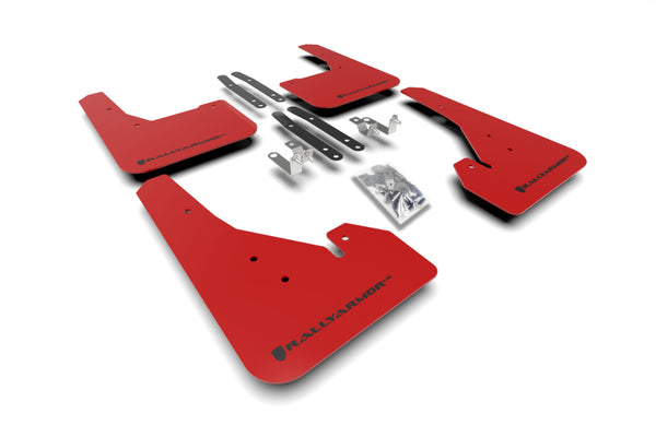 Rally Armor 18-25 Toyota Corolla Hatchback Red UR Mud Flap Black Logo - Bull Strap
