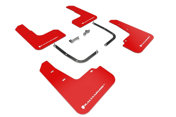 Rally Armor 19-21 Hyundai Veloster Turbo/2.0/R-Spec Red UR Mud Flap w/White Logo - Bull Strap