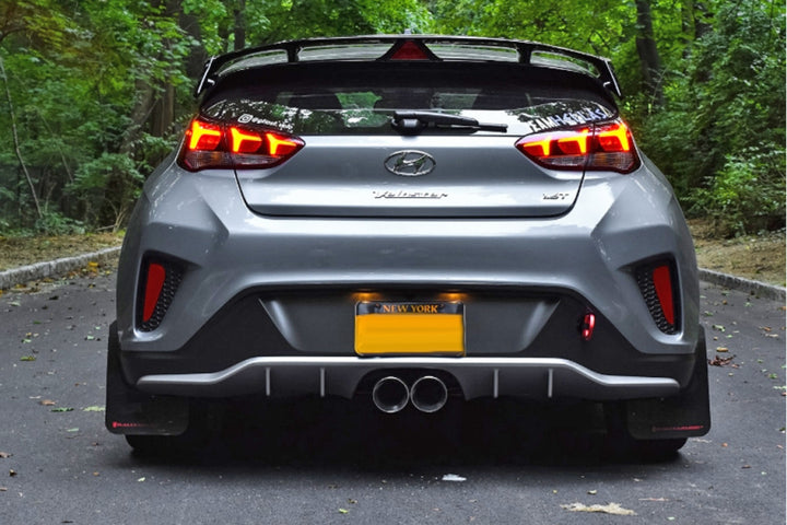 Rally Armor 19-21 Hyundai Veloster Turbo/2.0/R-Spec Red UR Mud Flap w/White Logo - Bull Strap