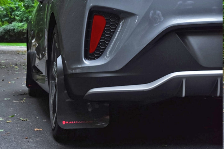 Rally Armor 19-21 Hyundai Veloster Turbo/2.0/R-Spec Red UR Mud Flap w/White Logo - Bull Strap