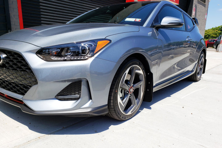 Rally Armor 19-21 Hyundai Veloster Turbo/2.0/R-Spec Red UR Mud Flap w/White Logo - Bull Strap