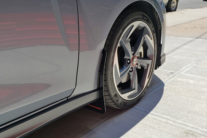 Rally Armor 19-21 Hyundai Veloster Turbo/2.0/R-Spec Red UR Mud Flap w/White Logo - Bull Strap