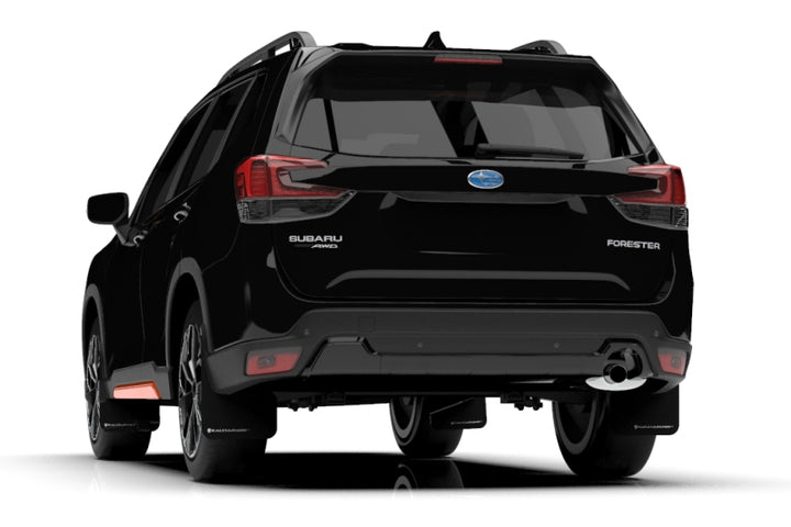 Rally Armor 19-21 Subaru Forester Black UR Mud Flap w/ White Logo - Bull Strap