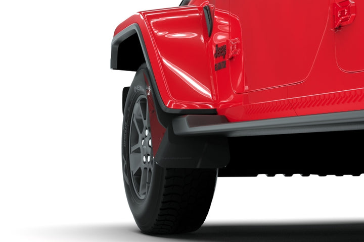 Rally Armor 19-25 Jeep JT Gladiator (Mojave/Rubicon) Black Mud Flap w/Metallic Black Logo - Bull Strap