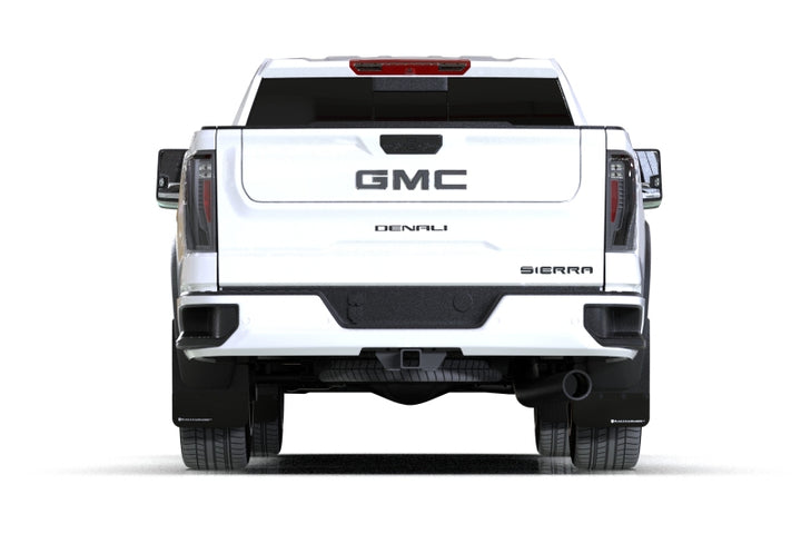 Rally Armor 20-26 GMC Sierra 2500/3500 HD Denali Black Mud Flap w/Metallic Black Logo - Bull Strap