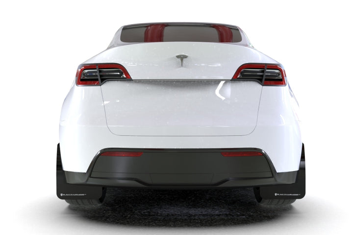 Rally Armor 20-26 Tesla Model Y, Juniper Y Black UR Mud Flap w/White Logo - Bull Strap