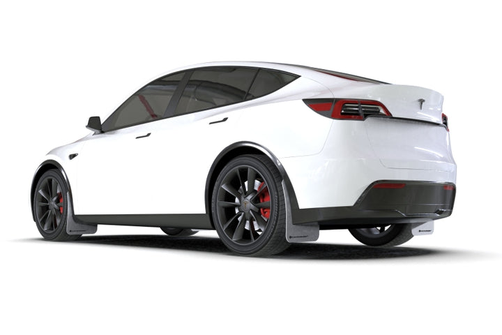 Rally Armor 20-26 Tesla Model Y, Juniper Y White UR Mud Flap w/Black Logo - Bull Strap