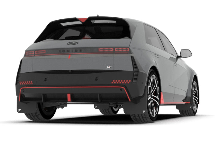 Rally Armor 2025 Hyundai Ioniq 5 N Black UR Mud Flap Light Blue Battery Logo - Bull Strap