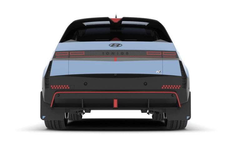 Rally Armor 2025 Hyundai Ioniq 5 N Black UR Mud Flap Light Blue Battery Logo - Bull Strap