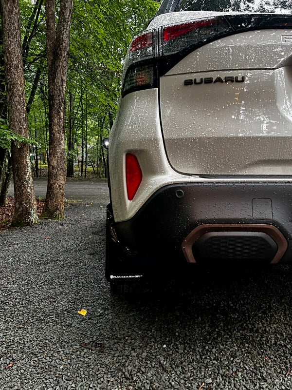 Rally Armor 2025 Subaru Forester Black UR Mud Flap w/Grey Logo - Bull Strap