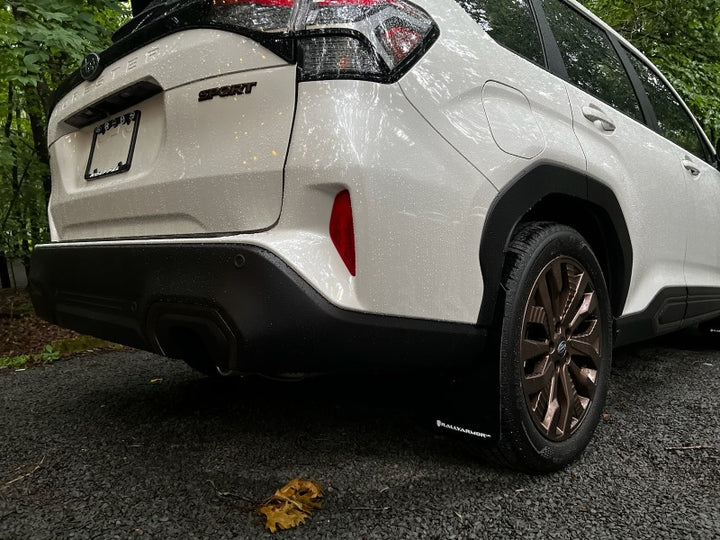 Rally Armor 2025 Subaru Forester Black UR Mud Flap w/Metallic Black Logo - Bull Strap