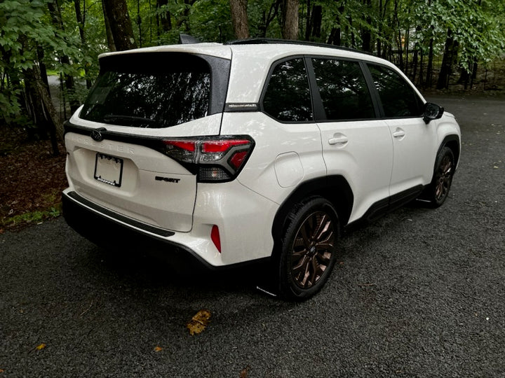 Rally Armor 2025 Subaru Forester Black UR Mud Flap w/Metallic Black Logo - Bull Strap