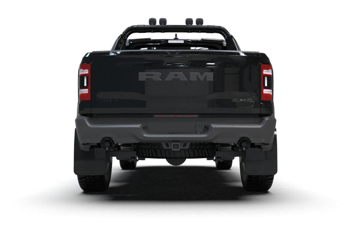 Rally Armor 21-25 Dodge Ram 1500 TRX Black UR Mud Flap - Metallic Black Logo - Bull Strap