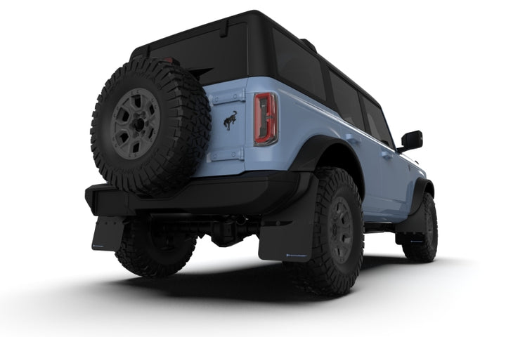 Rally Armor 21-25 Ford Bronco (Plstc Bmpr + RR - NO Rptr/Sprt) Blk Mud Flap w/Met. Blk Logo - Bull Strap
