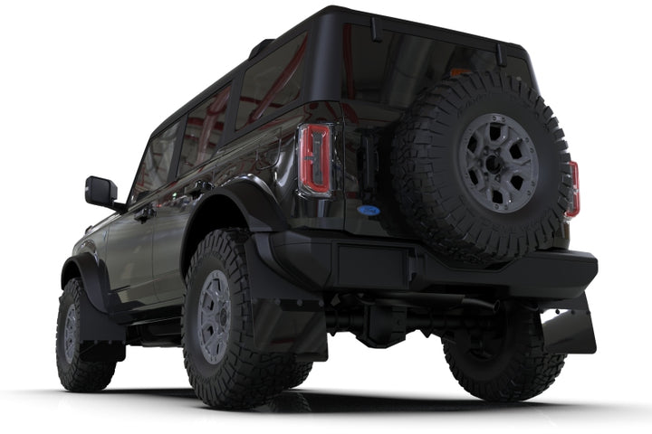 Rally Armor 21-25 Ford Bronco (Plstc Bmpr + RR - NO Rptr/Sprt) Blk Mud Flap w/Met. Blk Logo - Bull Strap