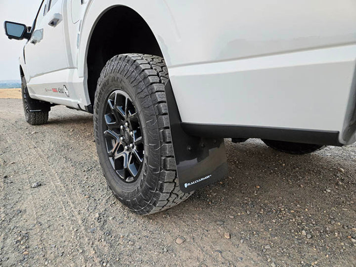 Rally Armor 21-25 Ford F-150 (Excl. Raptor) Black UR Mud Flap w/Metallic Black Logo - Bull Strap