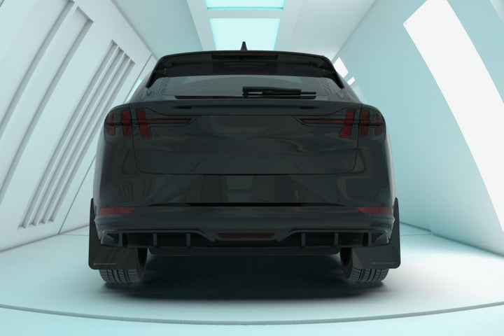 Rally Armor 21-25 Ford Mustang Mach-E/GT/Rally Black UR Mud Flap w/Metallic Black Logo - Bull Strap