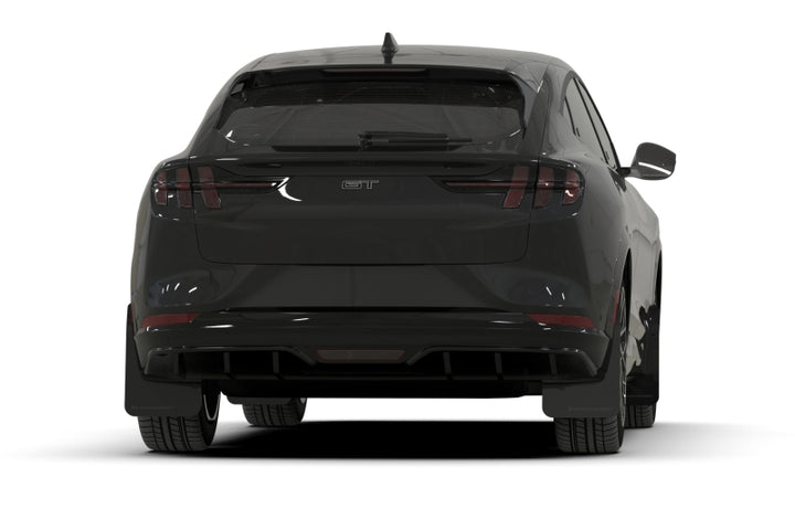Rally Armor 21-25 Ford Mustang Mach-E/GT/Rally Black UR Mud Flap w/Metallic Black Logo - Bull Strap
