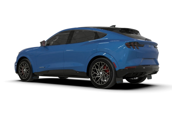 Rally Armor 21-25 Ford Mustang Mach-E/GT/Rally Black UR Mud Flap w/Metallic Black Logo - Bull Strap