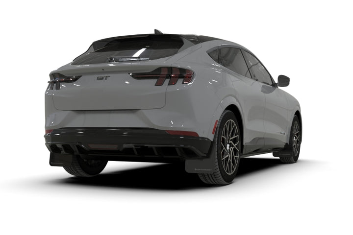 Rally Armor 21-25 Ford Mustang Mach-E/GT/Rally Black UR Mud Flap w/Metallic Black Logo - Bull Strap
