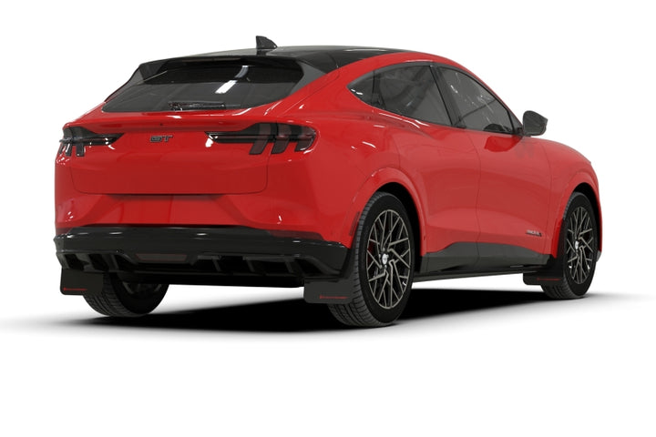 Rally Armor 21-25 Ford Mustang Mach-E/GT/Rally Black UR Mud Flap w/Metallic Black Logo - Bull Strap