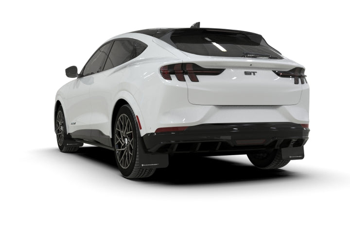 Rally Armor 21-25 Ford Mustang Mach-E/GT/Rally Black UR Mud Flap w/Metallic Black Logo - Bull Strap