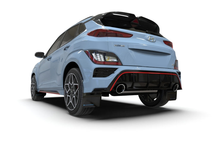 Rally Armor 22-23 Hyundai Kona N Black UR Mud Flap w/Red Logo - Bull Strap