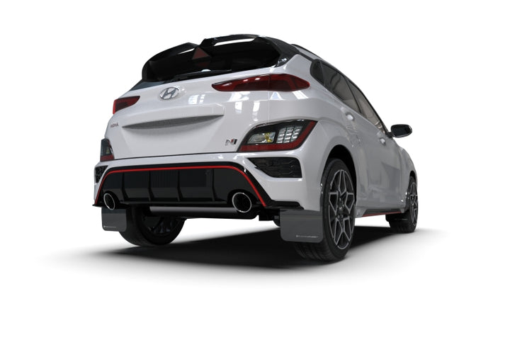 Rally Armor 22-23 Hyundai Kona N Black UR Mud Flap w/Red Logo - Bull Strap