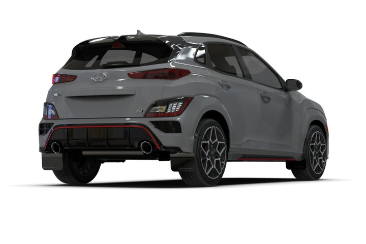 Rally Armor 22-23 Hyundai Kona N Black UR Mud Flap w/Red Logo - Bull Strap