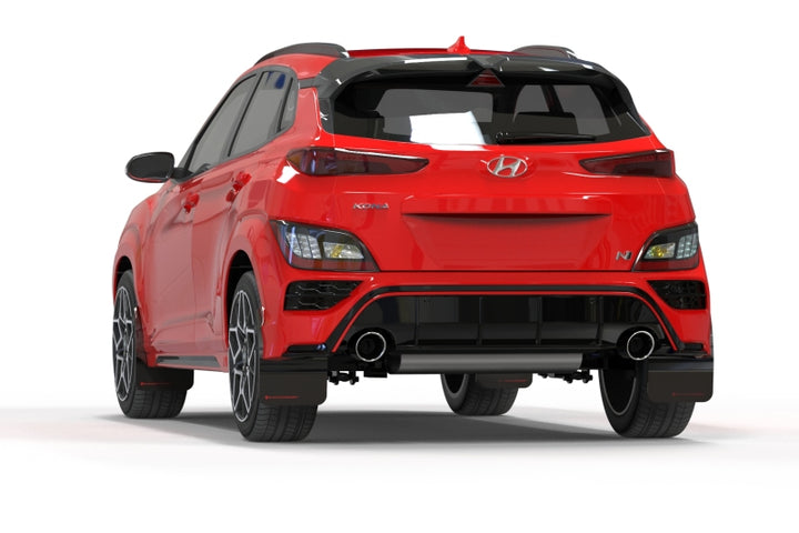 Rally Armor 22-23 Hyundai Kona N Black UR Mud Flap w/Red Logo - Bull Strap