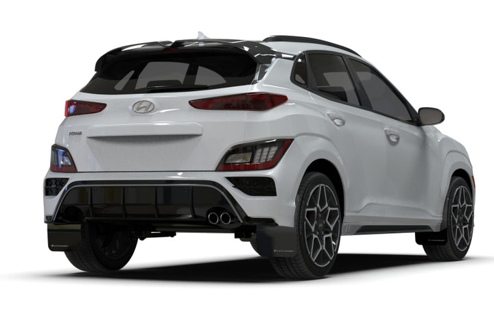 Rally Armor 22-23 Hyundai Kona N-Line Black UR Mud Flap w/Red Logo - Bull Strap