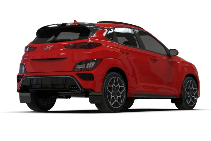 Rally Armor 22-23 Hyundai Kona N-Line Black UR Mud Flap w/Red Logo - Bull Strap