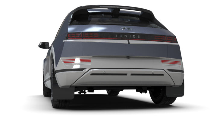 Rally Armor 22-24 Hyundai Ioniq 5 Black Mud Flap w/Metallic Black Logo - Bull Strap