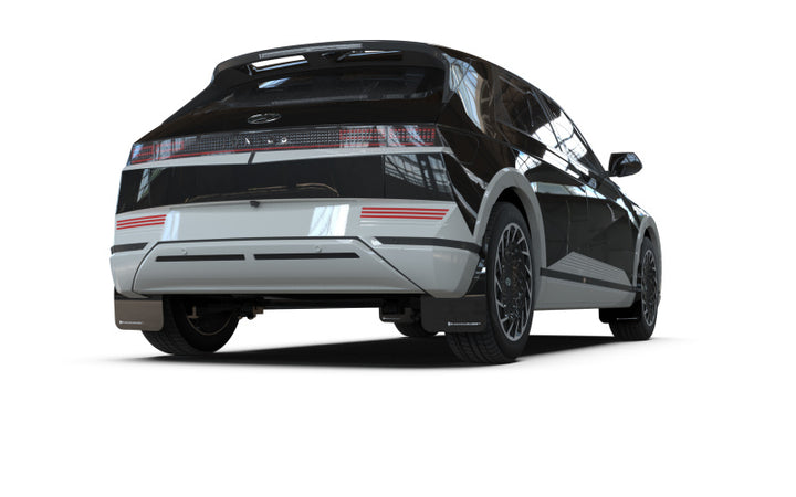 Rally Armor 22-24 Hyundai Ioniq 5 Black Mud Flap w/White Logo - Bull Strap