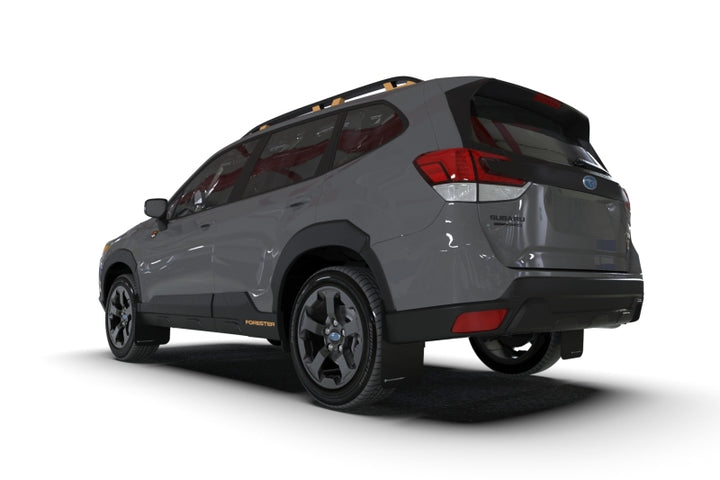 Rally Armor 22-24 Subaru Forester &amp; Wilderness Black UR Mud Flap w/Red Logo - Bull Strap