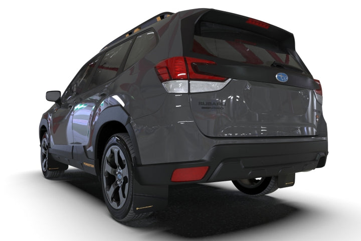 Rally Armor 22-24 Subaru Forester &amp; Wilderness Black UR Mud Flap w/Red Logo - Bull Strap