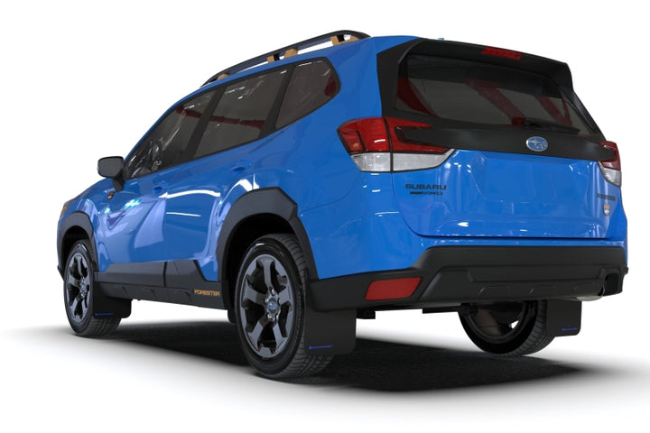 Rally Armor 22-24 Subaru Forester &amp; Wilderness Black UR Mud Flap w/Wild Orange Logo - Bull Strap