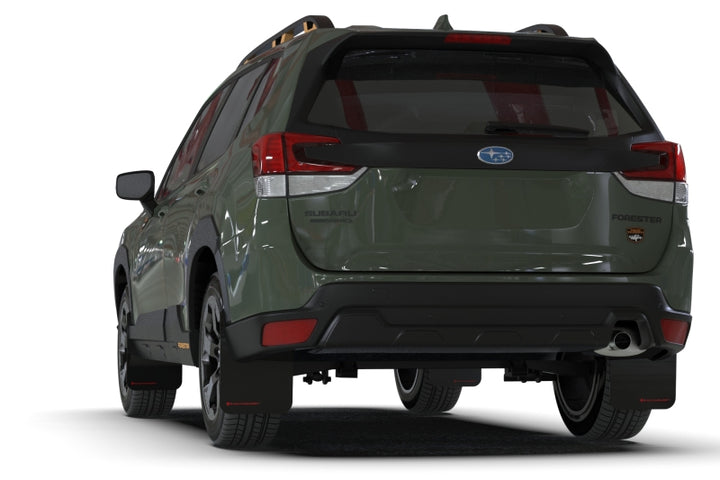 Rally Armor 22-24 Subaru Forester &amp; Wilderness Black UR Mud Flap w/Wild Orange Logo - Bull Strap