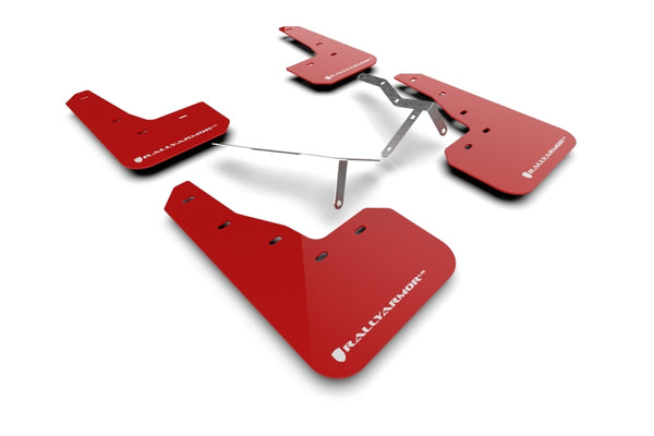 Rally Armor 22-25 Honda Civic/Civic Si/Sport Red UR Mud Flap w/White Logo - Bull Strap