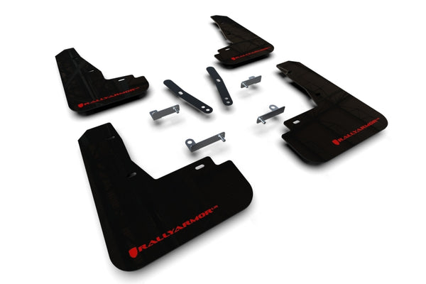 Rally Armor 22-25 Kia EV6 Black UR Mud Flap Red Logo - Bull Strap