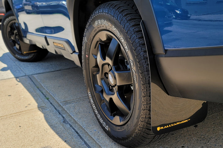 Rally Armor 22-25 Subaru Outback Wilderness Black Mud Flap Blue Logo - Bull Strap