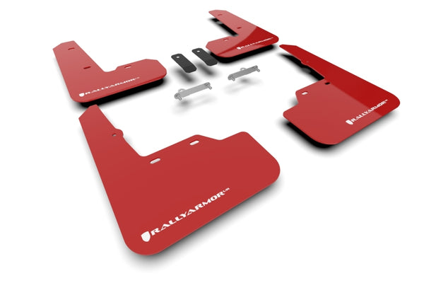 Rally Armor 22-25 Subaru WRX Red UR Mud Flap w/White Logo - Bull Strap