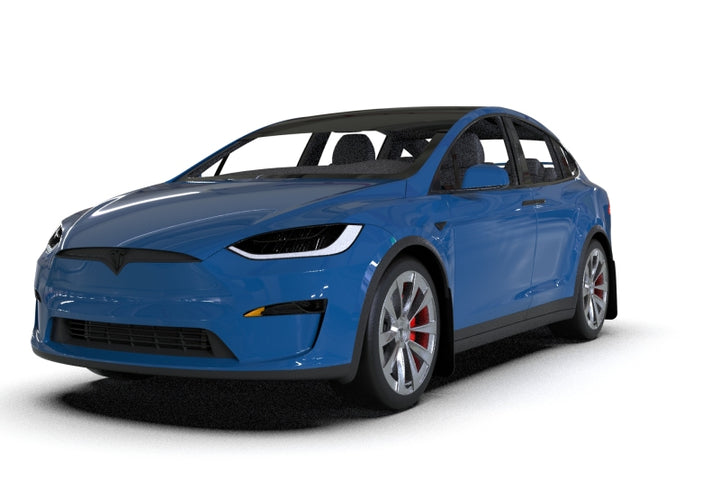 Rally Armor 22-26 Tesla Model X Black UR Mud Flap - Metallic Black Logo - Bull Strap