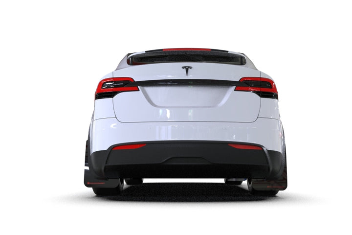 Rally Armor 22-26 Tesla Model X Black UR Mud Flap - Metallic Black Logo - Bull Strap